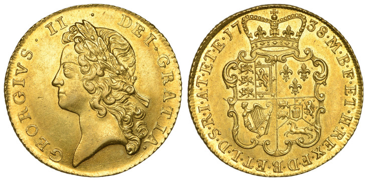 イギリス1738年ジョージ2世2ギニー金貨 NGC MS62の画像