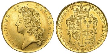 イギリス1738年ジョージ2世2ギニー金貨 NGC MS62の画像