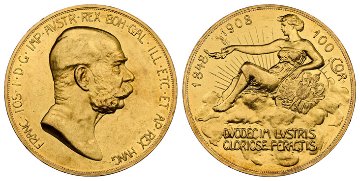 オーストリア1908年100コロナ金貨雲上の女神 NGC PF60の画像