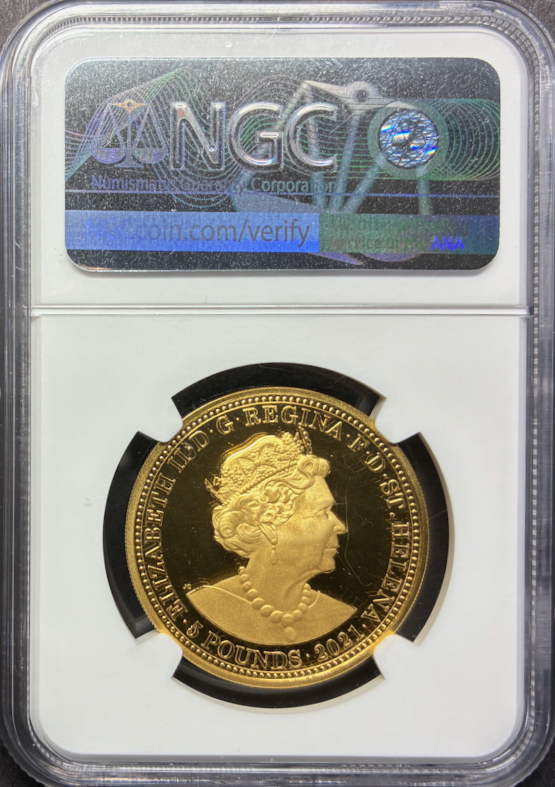 セントヘレナ2021年スリーグレイセス5ポンド金貨PF70UCAMの画像