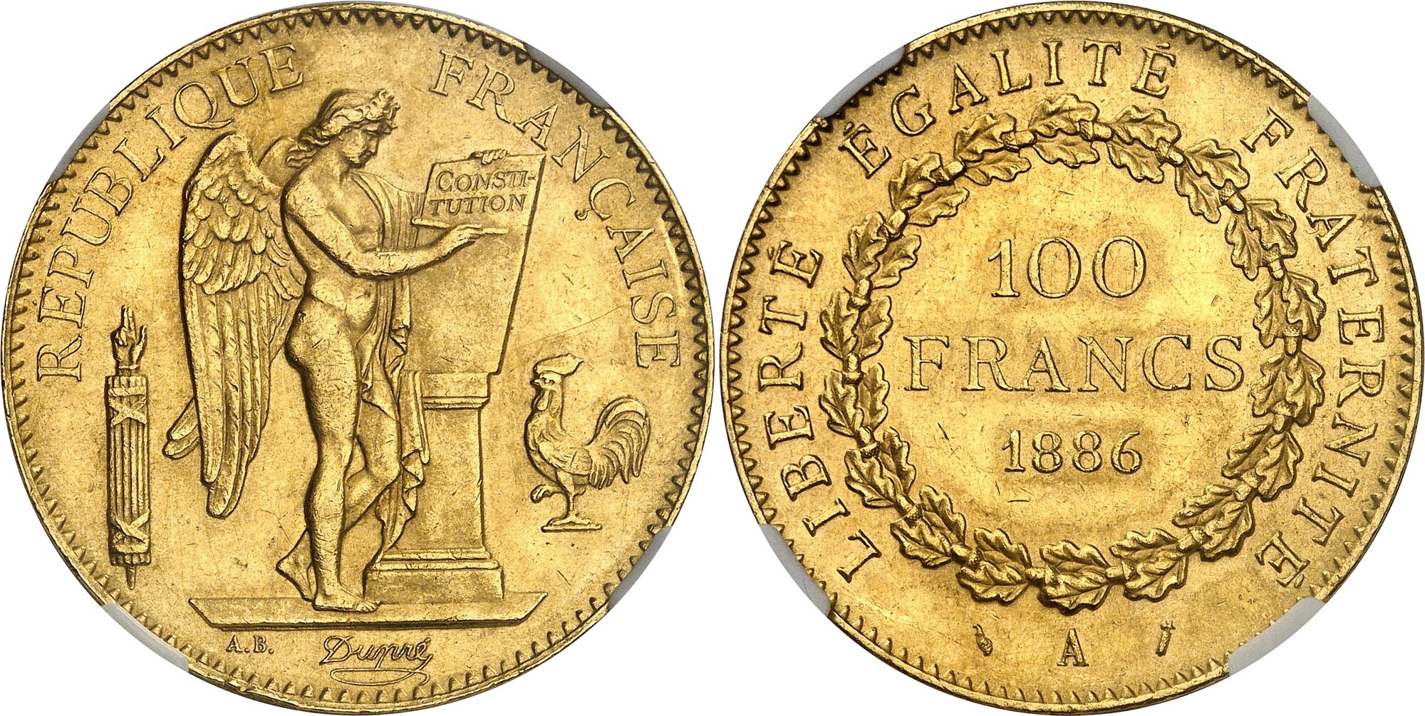 フランス1886年エンジェル100フラン金貨 NGC MS62の画像