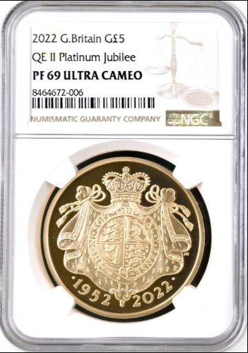 iイギリス2022年プラチナジュビリー5ポンド金貨NGCPF69UCAMの画像