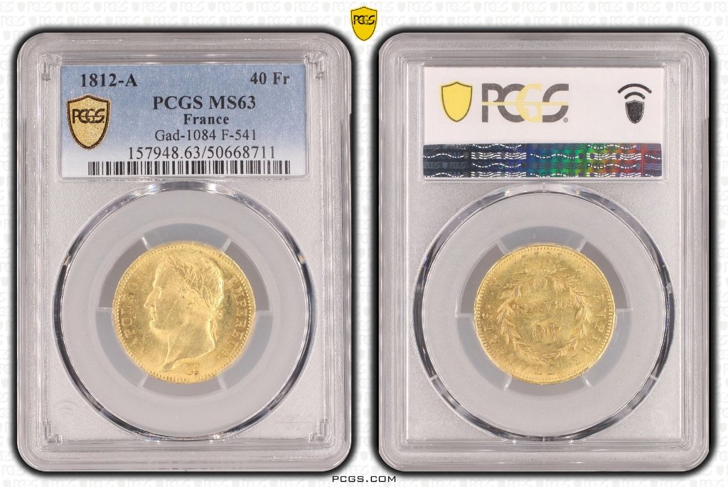 フランス1812年ナポレオン1世40フラン金貨 PCGS MS63の画像