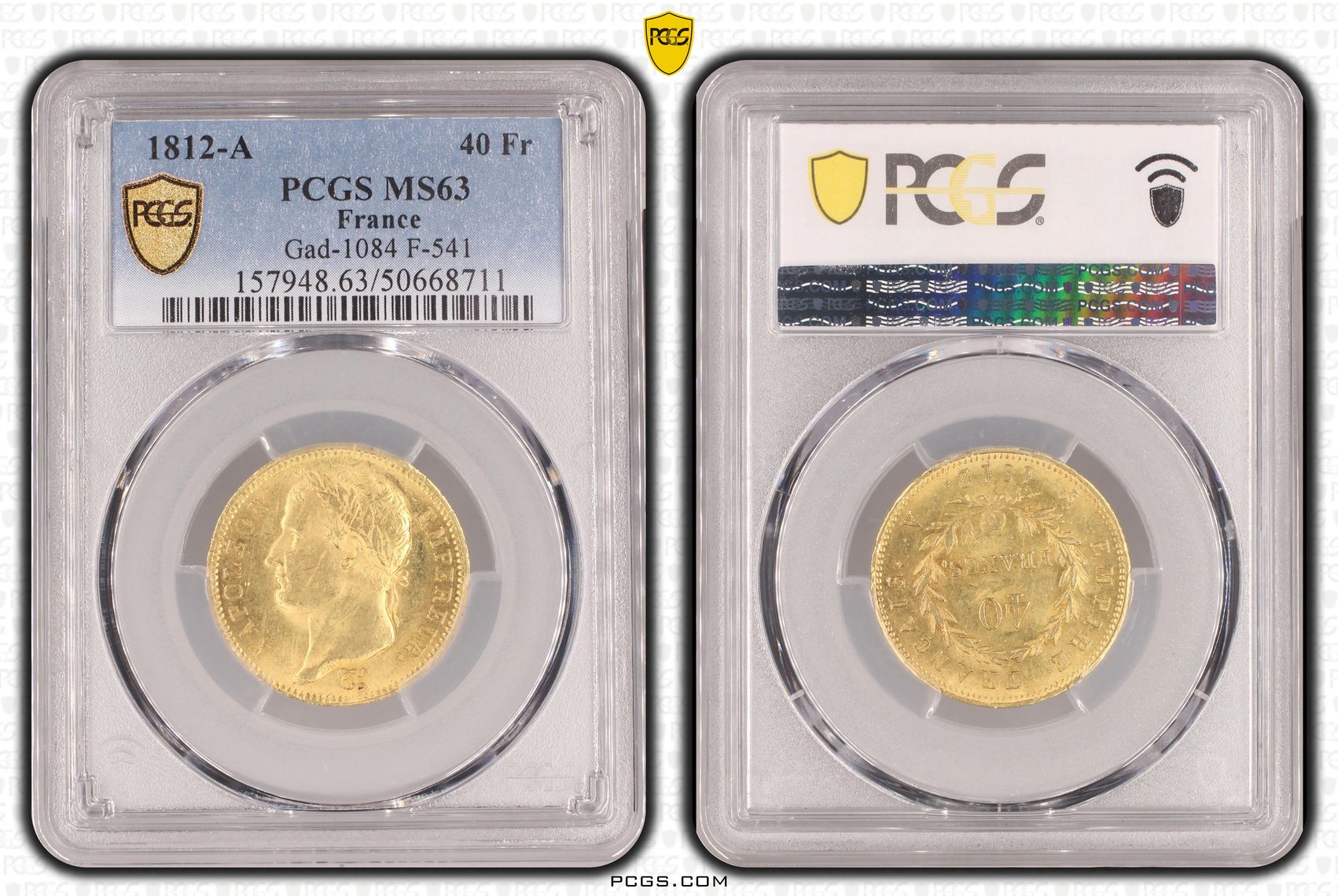 フランス1812年ナポレオン1世40フラン金貨 PCGS MS63の画像