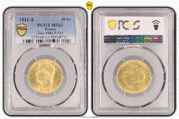 フランス1812年ナポレオン1世40フラン金貨 PCGS MS63の画像