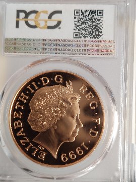 イギリス1999年ミレニアム5ポンド金貨 PCGS PR70 DCAMの画像