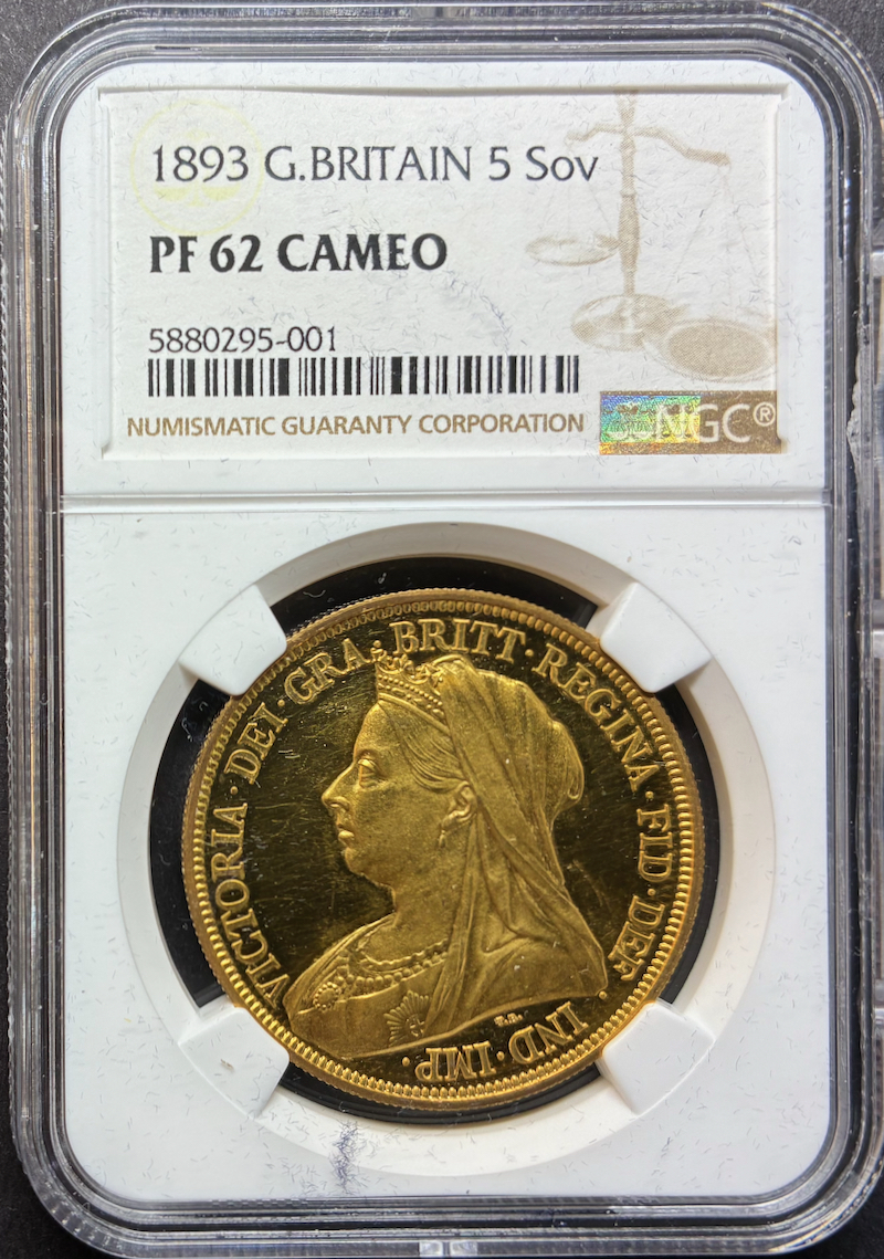 イギリス1893年ヴィクトリア5ポンド金貨 NGC PF62CAMの画像