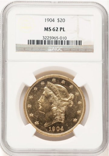アメリカ1904年リバティ20ドル金貨 NGC MS62PL プルーフライク