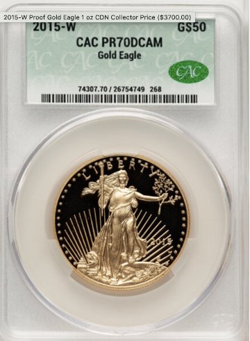 アメリカ2015年プルーフ ゴールドイーグル50ドル金貨PCGS PR70DCAM/CACの画像