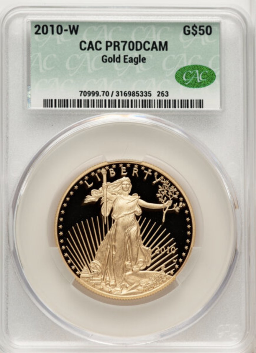 アメリカ2010年プルーフ ゴールドイーグル50ドル金貨PCGS PR70DCAM/CACの画像