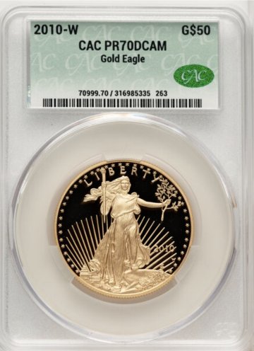 アメリカ2010年プルーフ ゴールドイーグル50ドル金貨PCGS PR70DCAM/CACの画像
