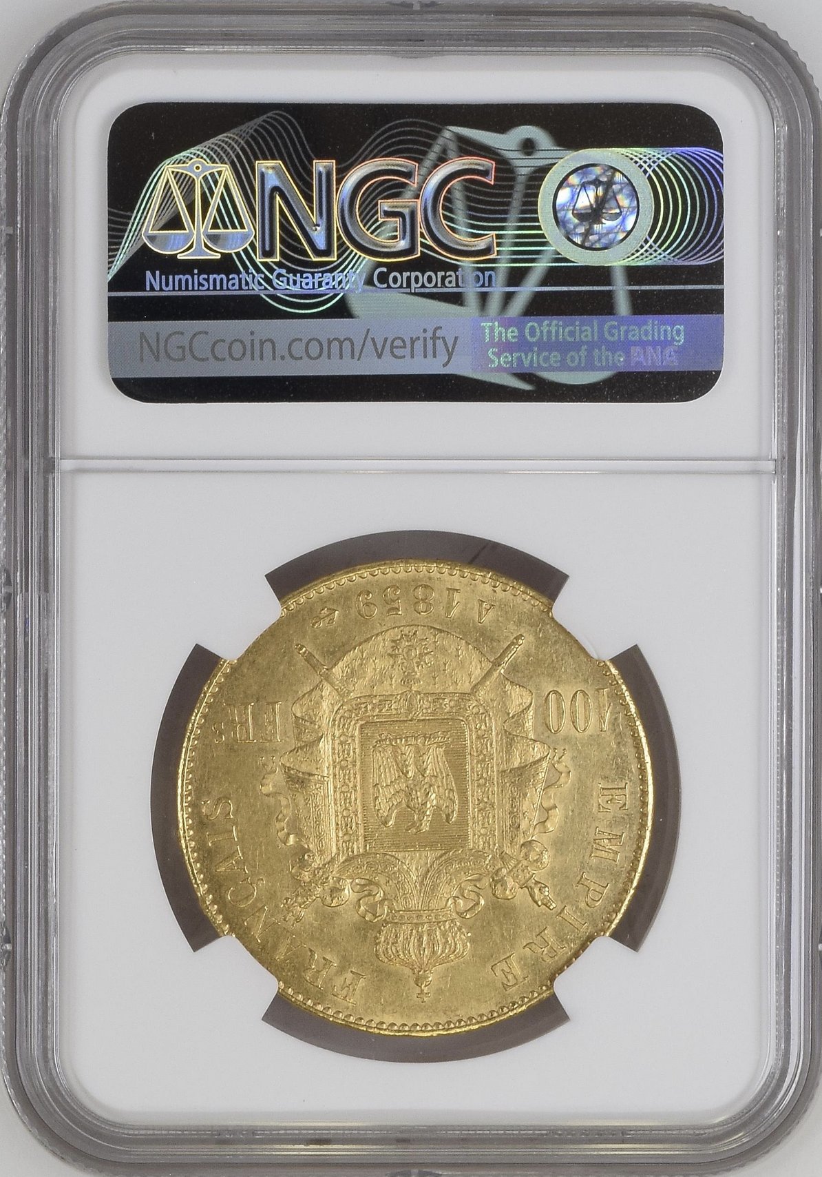 フランス1859年ナポレオン3世100フラン金貨 無冠NGC MS62