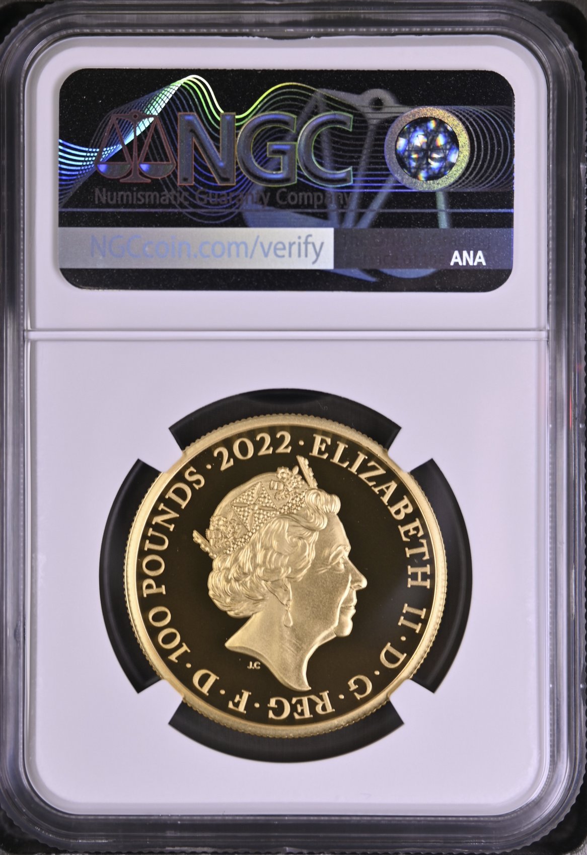イギリス2022年ジェームス1世王朝100ポンド金貨NGC PF70 UCAMの画像