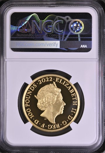 イギリス2022年ジェームス1世王朝100ポンド金貨NGC PF70 UCAMの画像