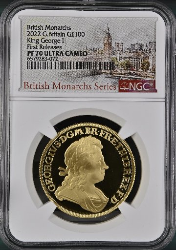 イギリス2022年ジョージ1世王朝100ポンド金貨NGC PF70 UCAMの画像