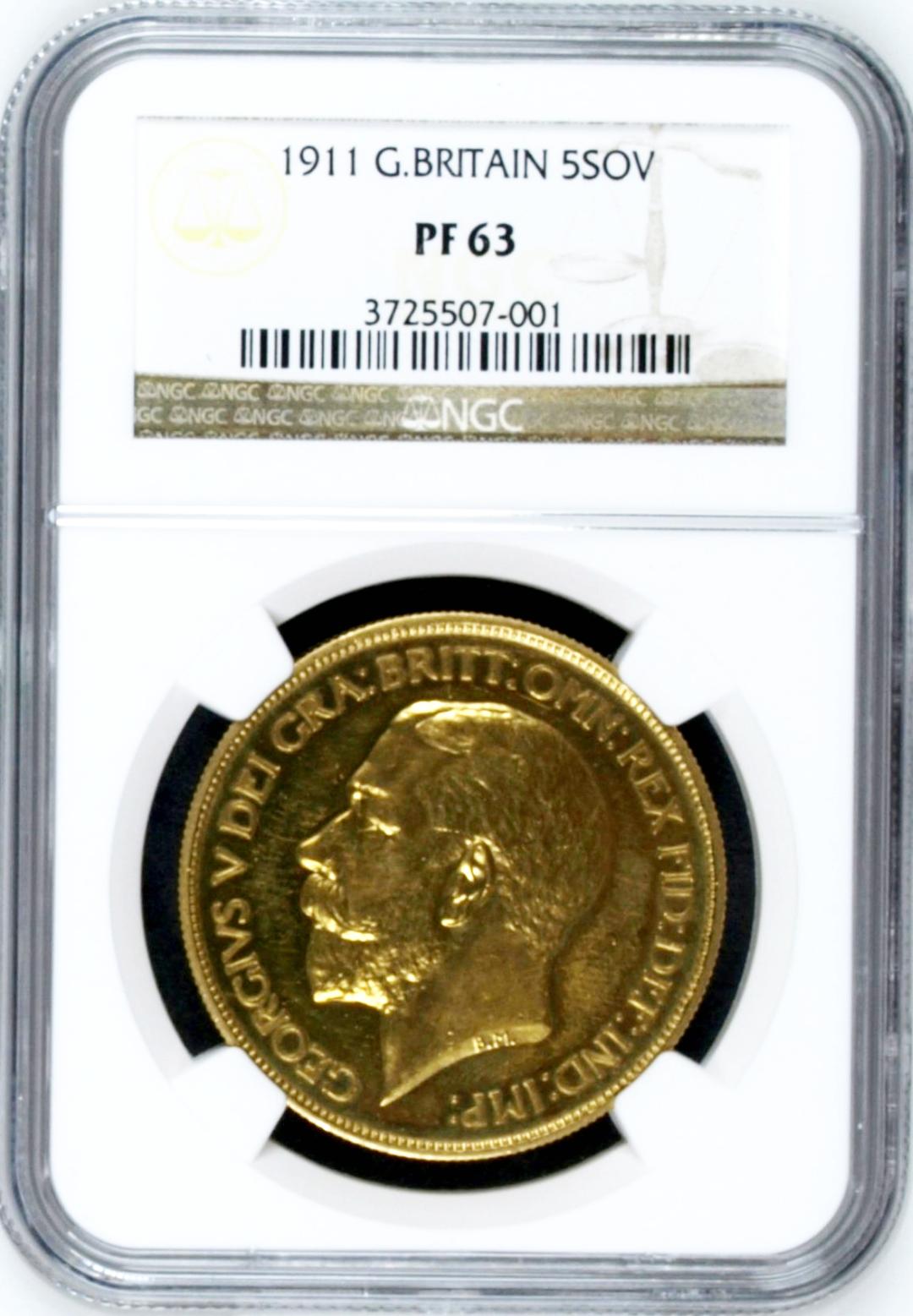 イギリス1911年ジョージ5世5ポンド金貨PF63