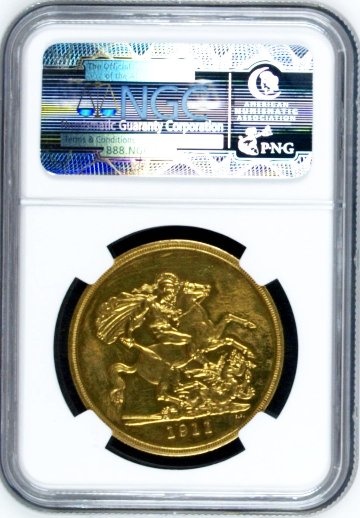 イギリス1911年ジョージ5世5ポンド金貨PF63の画像