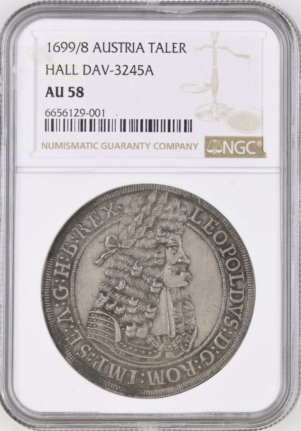 オーストリア1699年レオポルト1世ターラー銀貨NGC AU58の画像