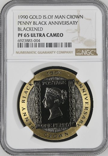 イギリス マン島1990年ペニーブラック1クラウン金貨 NGC PF65UCAMの画像