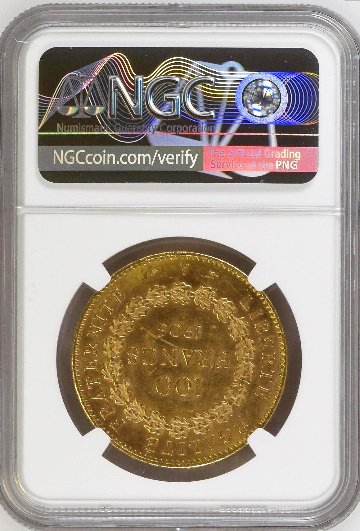 フランス1906年エンジェル100フラン金貨 NGC MS61 地金価格の画像
