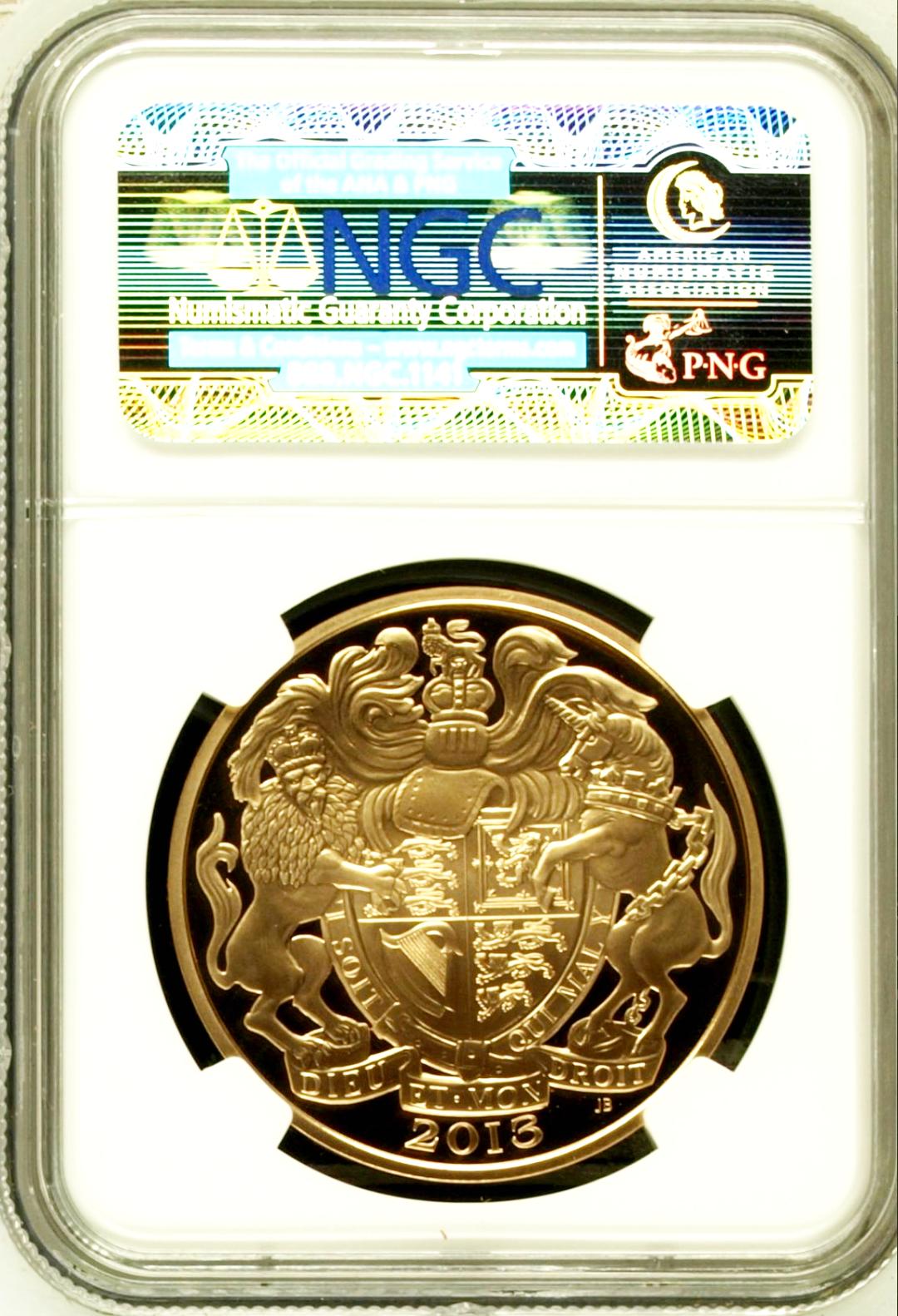 イギリス2013年エリザベス戴冠1985-1997肖像5ポンド金貨NGCPF70UCAM 148枚発行の画像