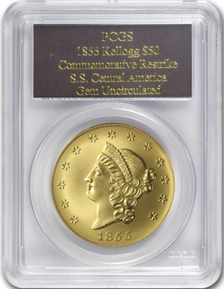 アメリカ1855年/2001年ケロッグ リストライク大型50ドル金貨 の画像