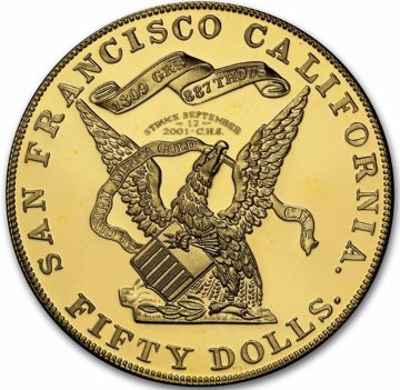 アメリカ1855年/2001年ケロッグ リストライク大型50ドル金貨 の画像