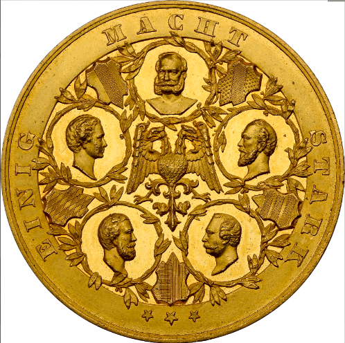 ドイツ プロイセン1870年16ダカット大型ゴールドメダル NGC MS61 DPLの画像