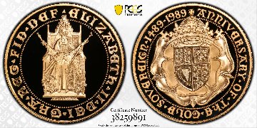 イギリス1989年ソブリン発行500年5ポンド金貨 PCGS PR70 DCAMの画像