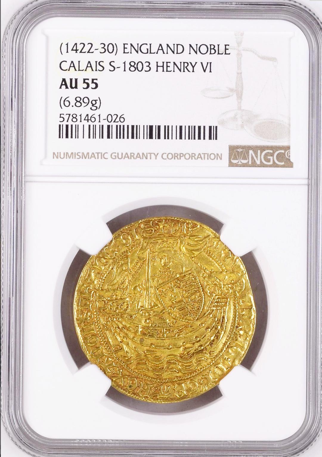 イギリス1422年ヘンリー6世ノーブル金貨AU55の画像