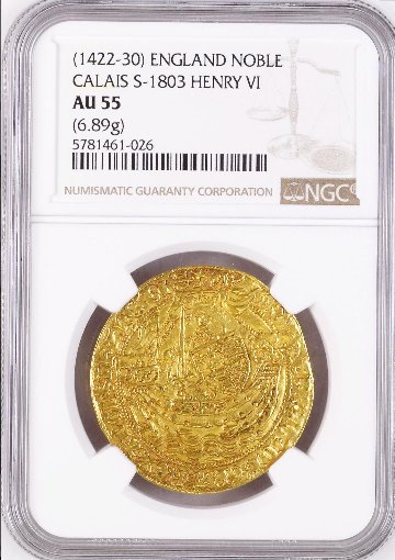 イギリス1422年ヘンリー6世ノーブル金貨AU55の画像