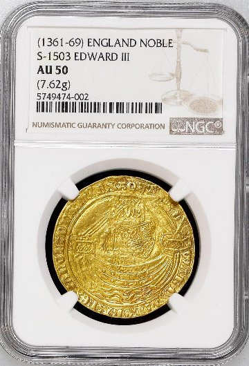 イギリス1361年エドワード3世ノーブル金貨AU50の画像
