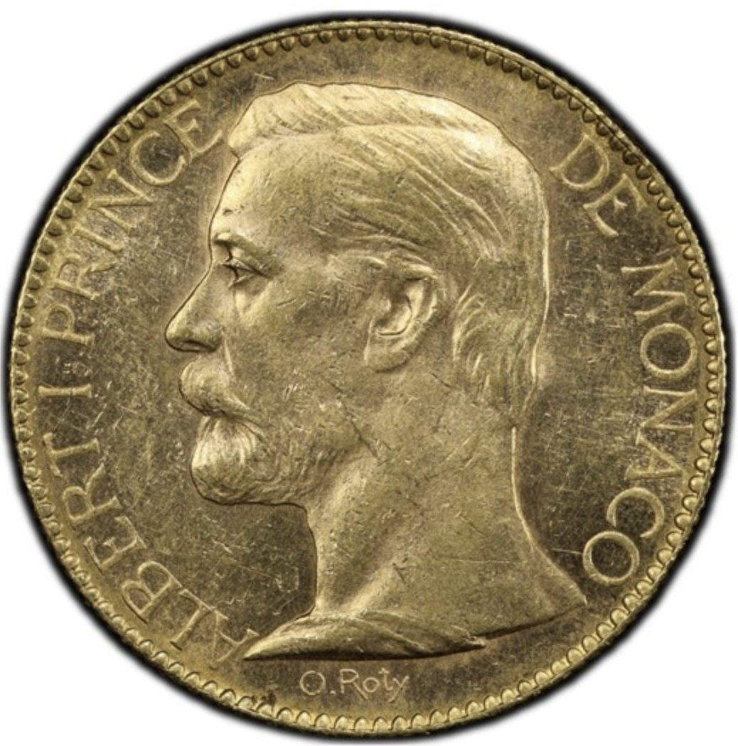 モナコ1891年アルベルト1世100フラン金貨PCGS MS61の画像
