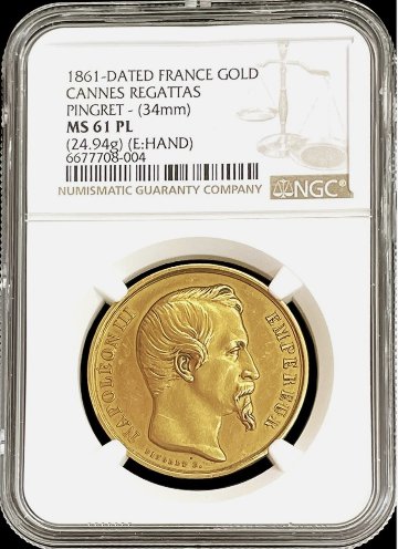 フランス1861年ナポレオン3世ゴールド メダル NGC MS61PLの画像