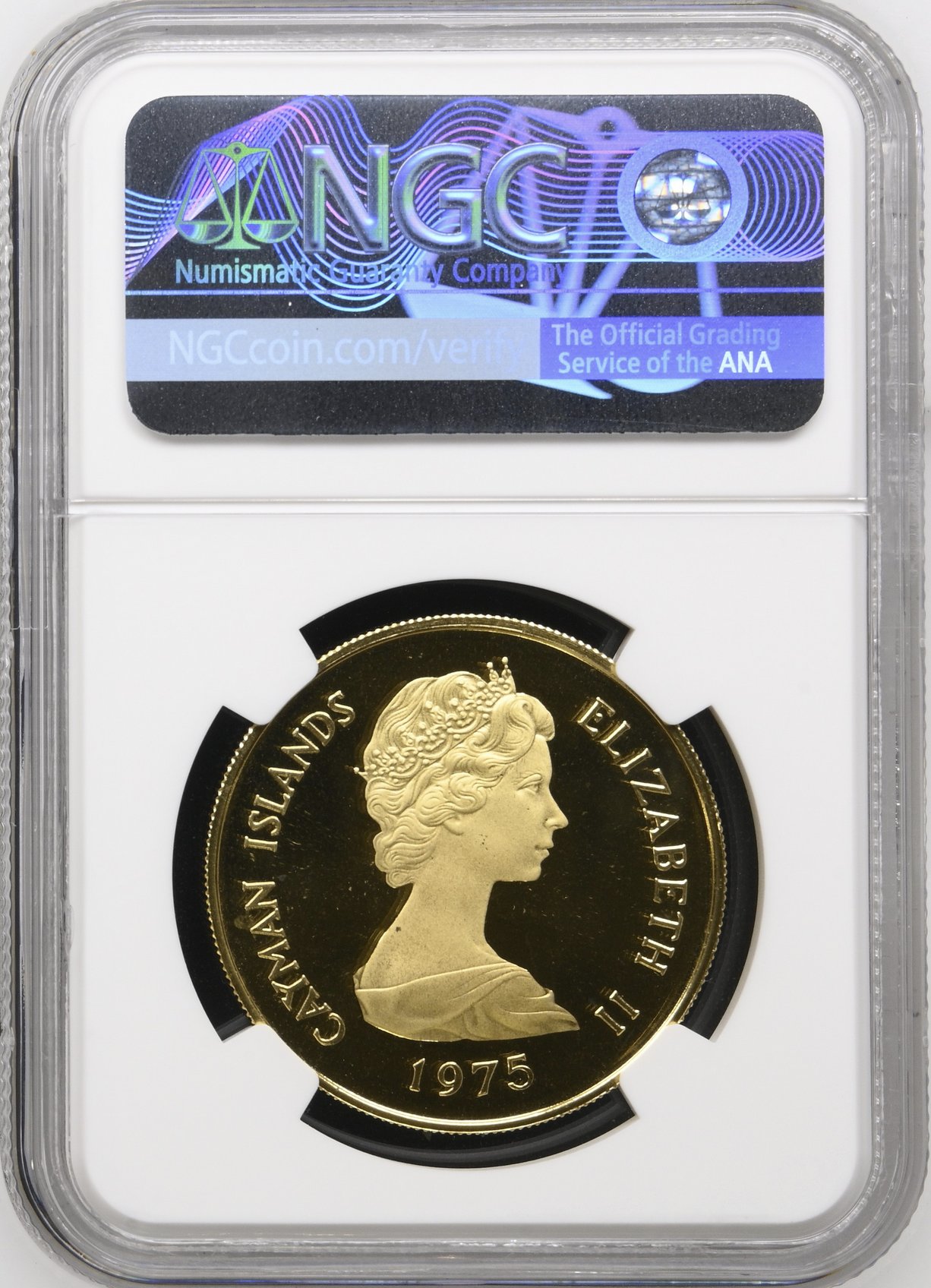 イギリス領ケイマン諸島1975年ファイブクイーンズ100ドル金貨 NGC PF69 UCAMの画像
