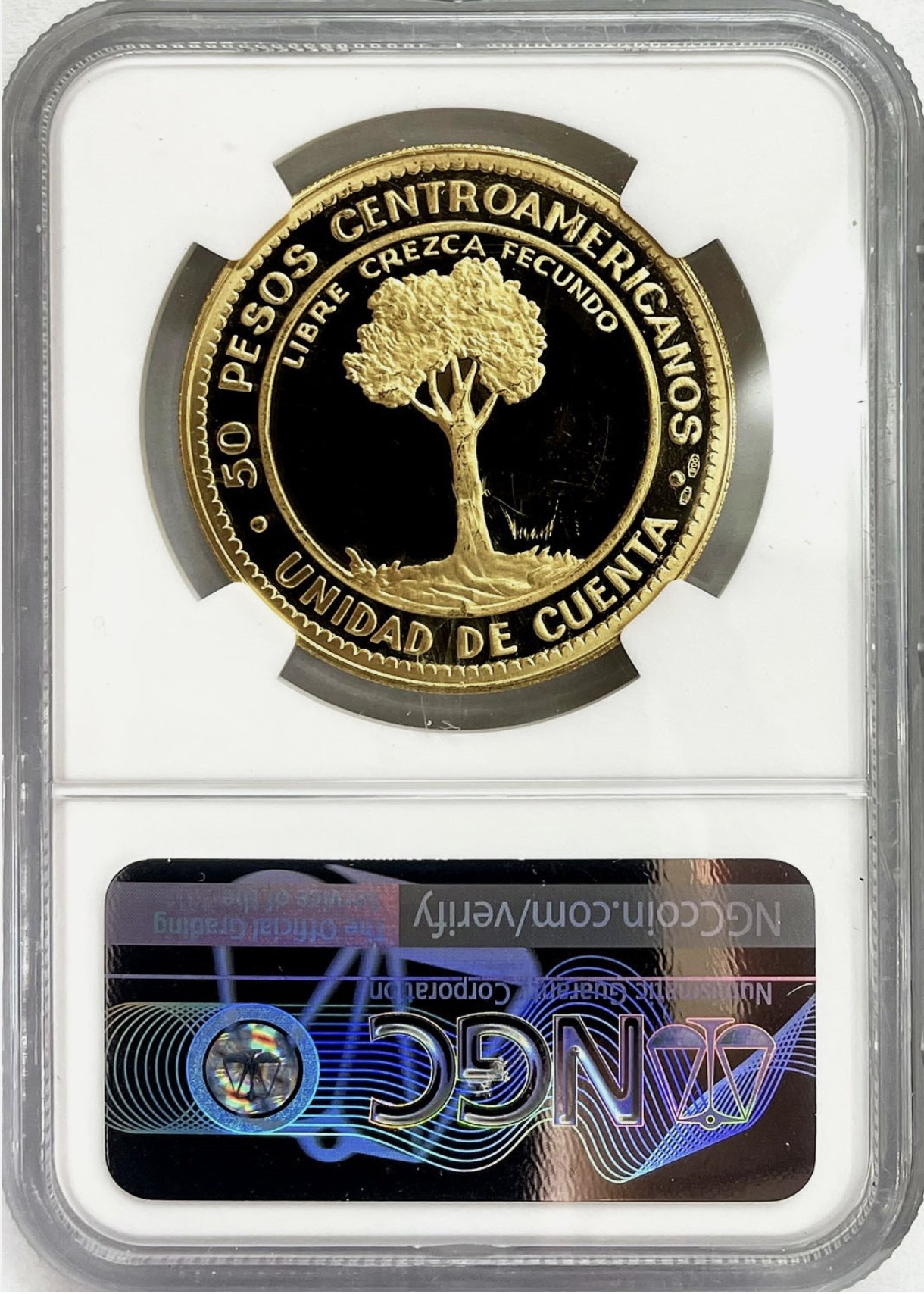 セントラルアメリカ共和国50ペソ金貨NGCPF64UCAMの画像