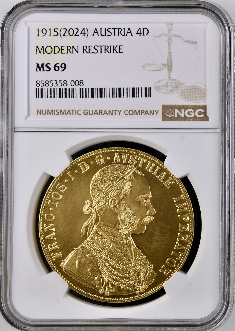 オーストリア1915/2024年4ダカット金貨 NGC MS69の画像
