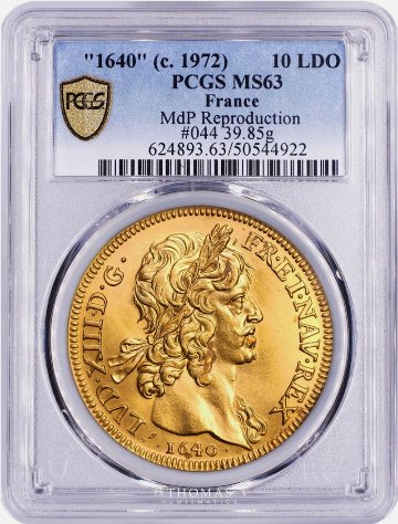 フランス1640/1972年ルイ13世10ルイドール金貨 PCGS MS63の画像