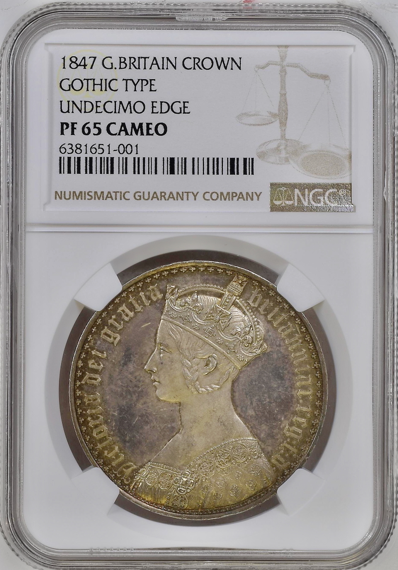 イギリス1847年ゴシッククラウン銀貨NGC PF65CAMの画像