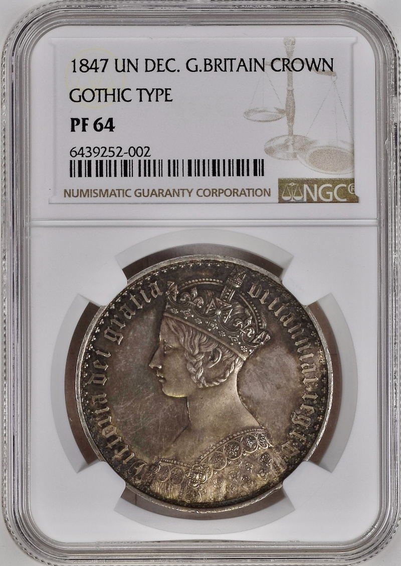イギリス1847年ゴシッククラウン銀貨NGC PF64の画像