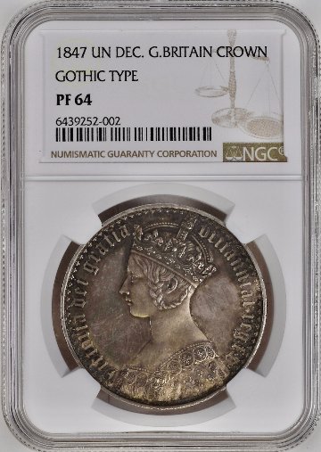 イギリス1847年ゴシッククラウン銀貨NGC PF64の画像