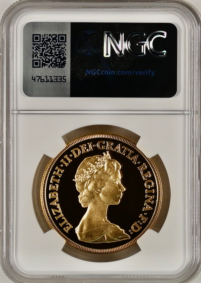イギリス1982年エリザベス5ポンド金貨NGC PF70UCAMの画像