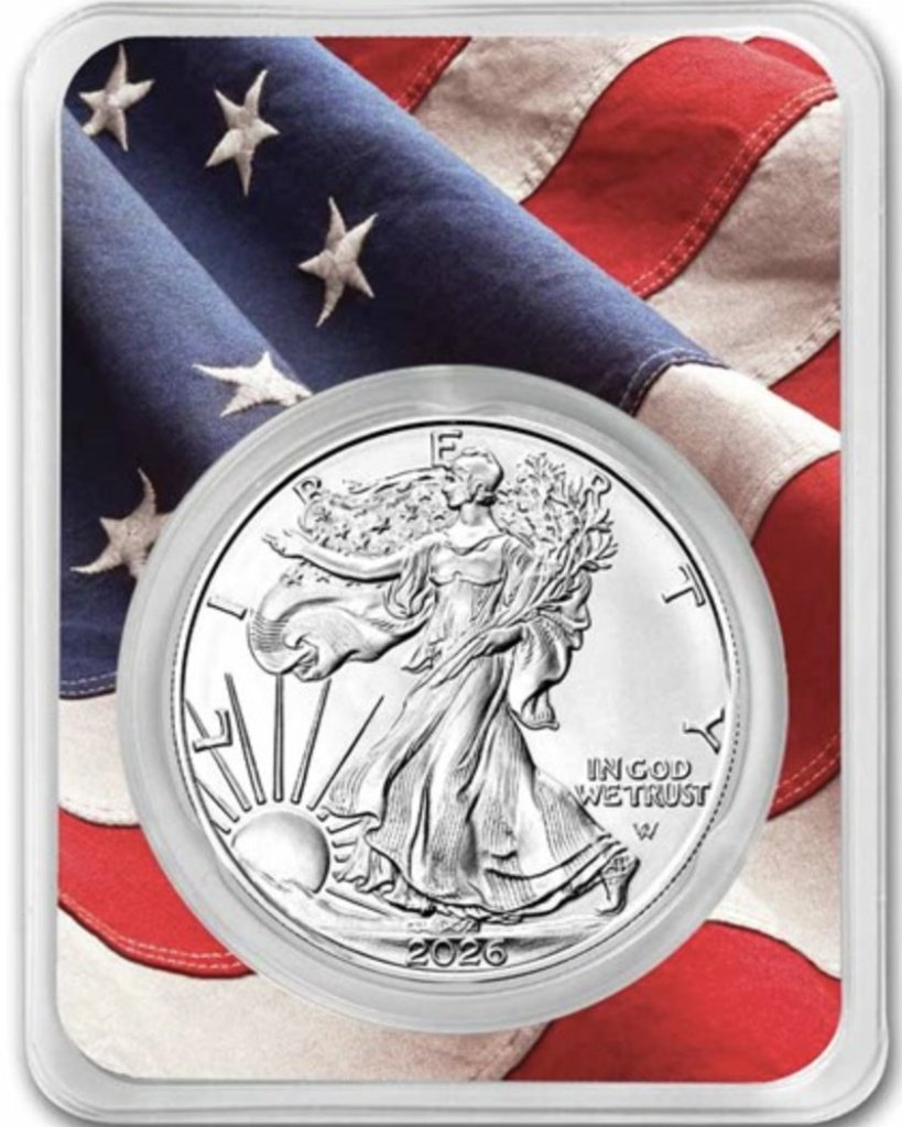 アメリカ2026年シルバーイーグル スラブ入り13州国旗1オンス銀貨50枚セット の画像