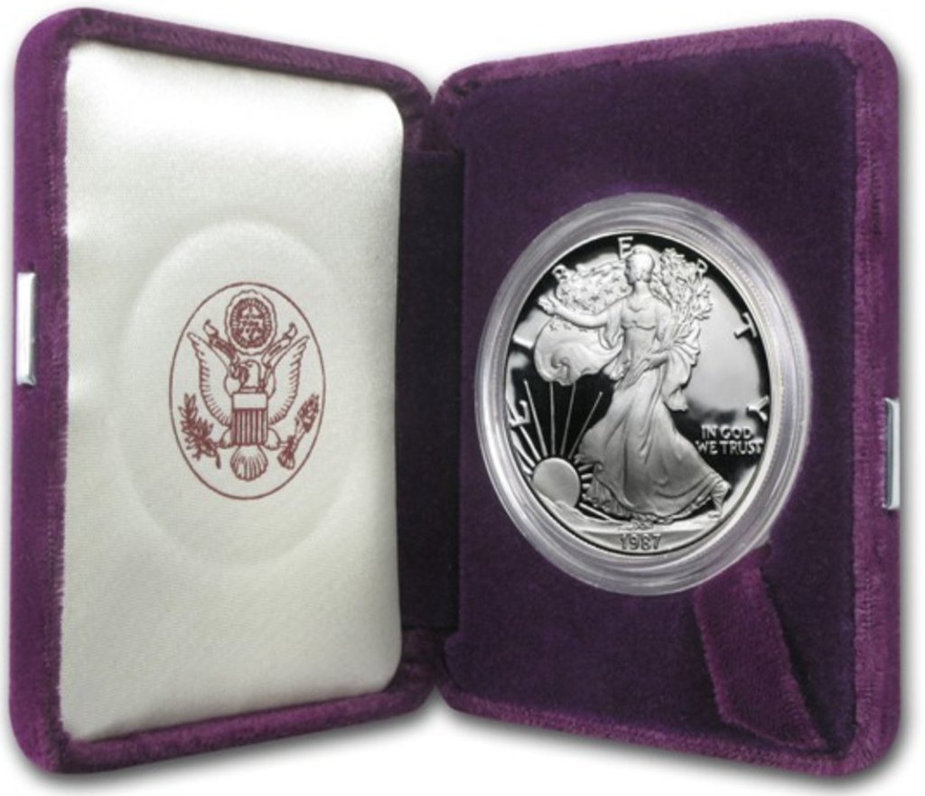 アメリカシルバーイーグル1オンスプルーフ銀貨箱説付き 5個セットの画像