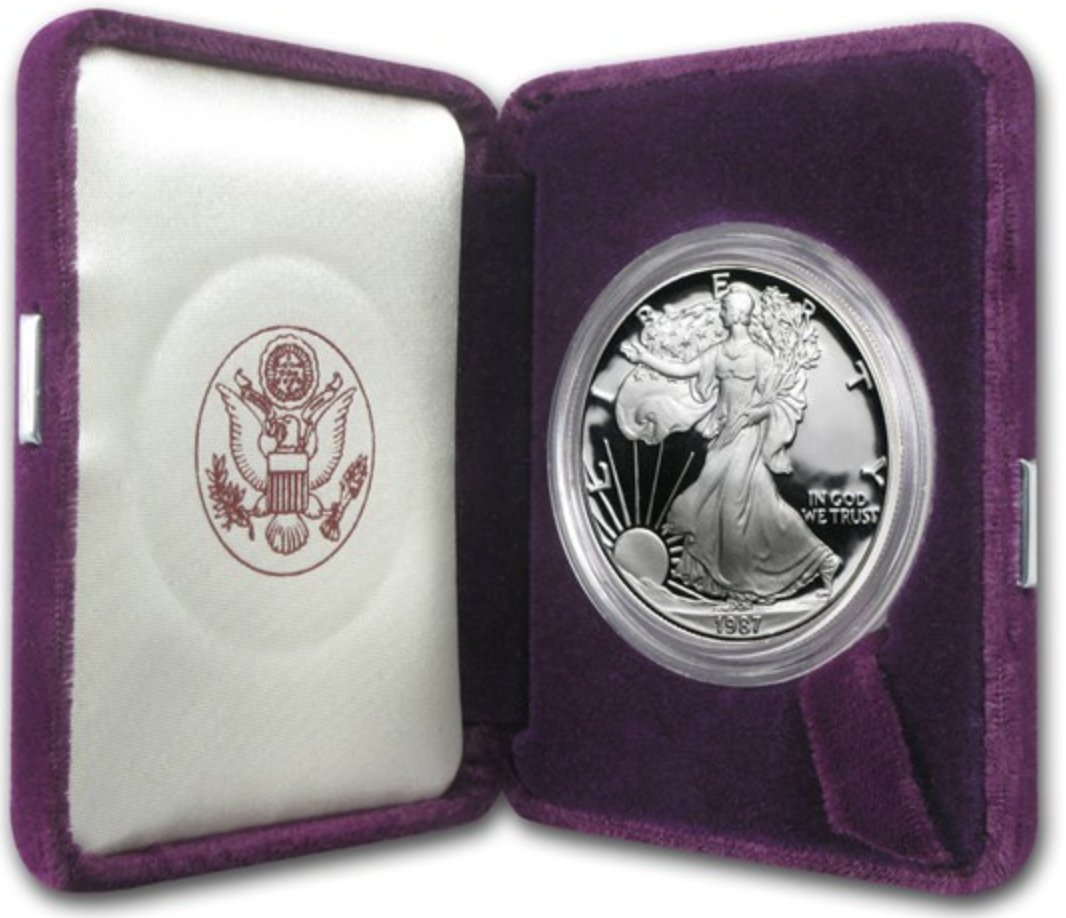 アメリカシルバーイーグル1オンスプルーフ銀貨箱説付き 5個セットの画像