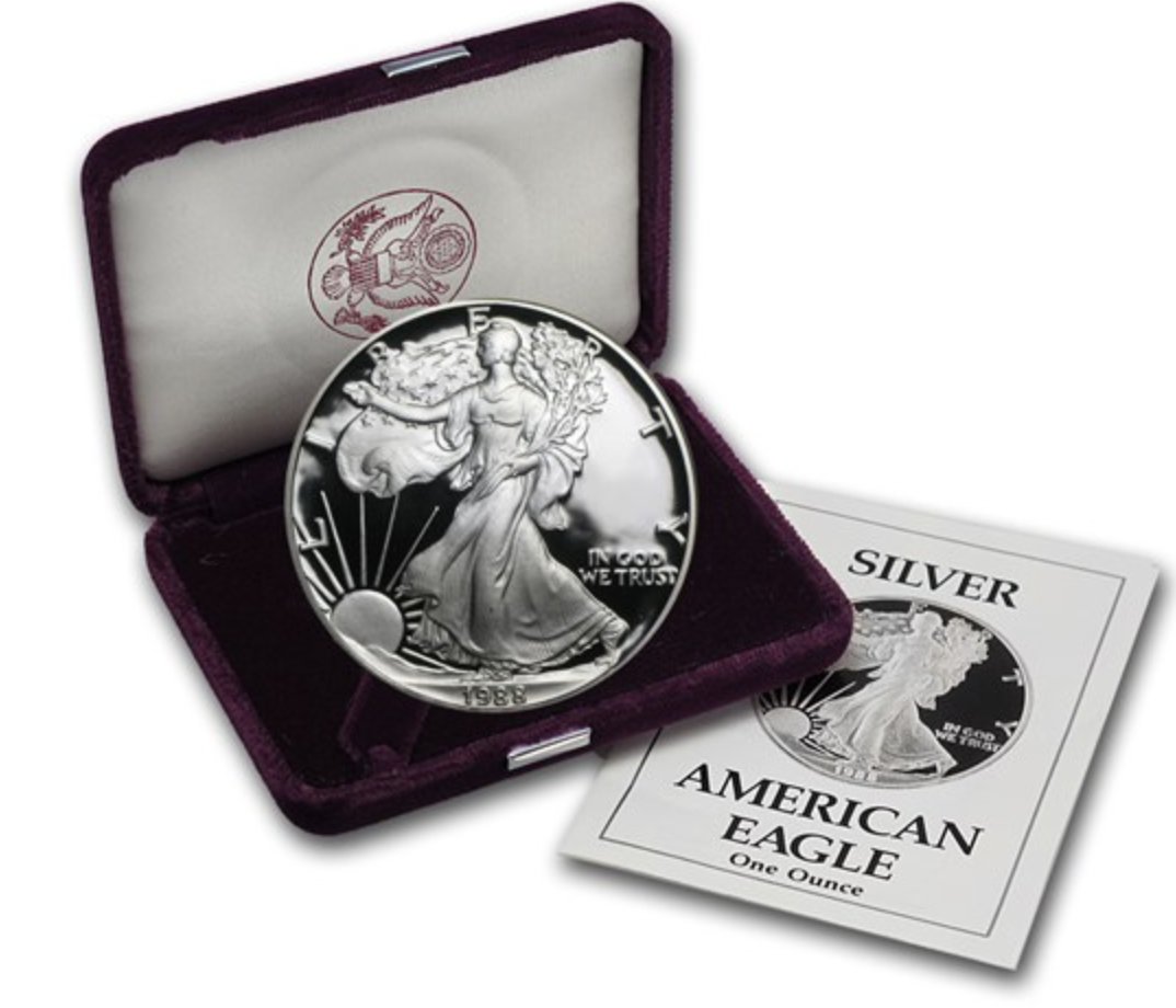 アメリカシルバーイーグル1オンスプルーフ銀貨箱説付き 5個セットの画像