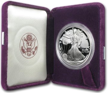 アメリカシルバーイーグル1オンスプルーフ銀貨箱説付き 5個セットの画像