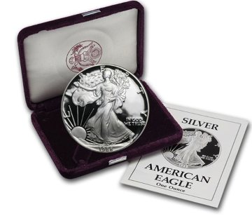 アメリカシルバーイーグル1オンスプルーフ銀貨箱説付き 5個セットの画像