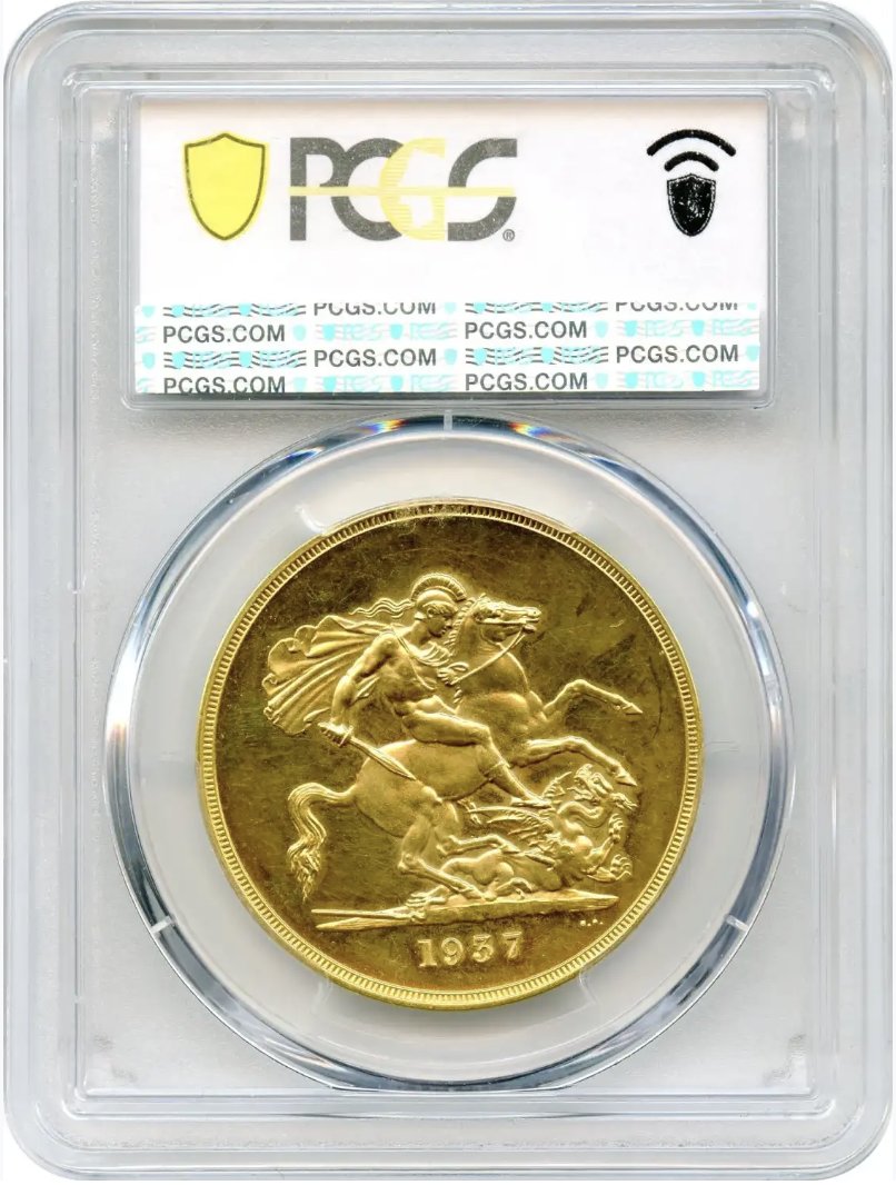 イギリス1937年ジョージ6世5ポンド金貨PCGS PR63の画像