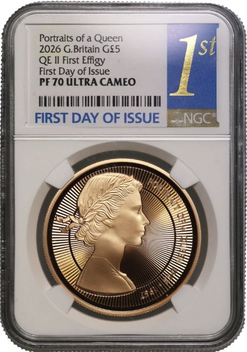 イギリス2026年ヤングヤングエリザベス5ポンド金貨NGC PF70UCAM の画像